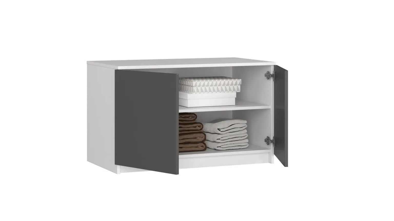Armario BDW con Accesorio, Armario de 4 Puertas, 2 cajones, Armario para Dormitorio, salón, Pasillo, 234 x 60 x 51 cm (Blanco/Gris)