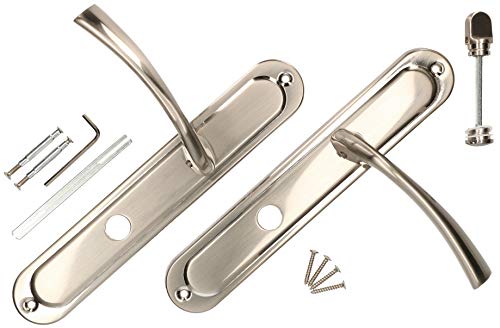 KOTARBAU® Juego de manillas para puerta, Manilla con pestillo, 72 mm, Manijas de puerta de placa larga, 2 Manetas, Manillas para puertas de baño, Picaportes níquel y cromo