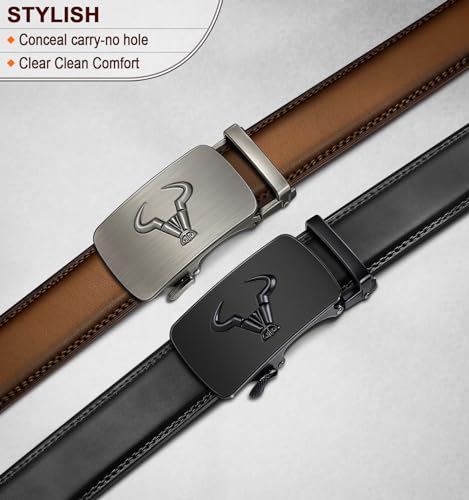 BULLIANT Men belt 2Pack,Leather Ratchet Belt for Gift Men Dress Casual Jeans 1 3/8",Cut for Fit2