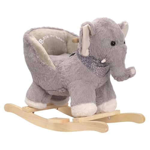 Image of Baby Rocking Elephant, Plush Toddler Rocker with Music & Safety Seat, Sturdy Wooden Ride-On Toy for 1-3 Years, Soft Animal Rocking Horse, CPC Certified (Gray Elephant)