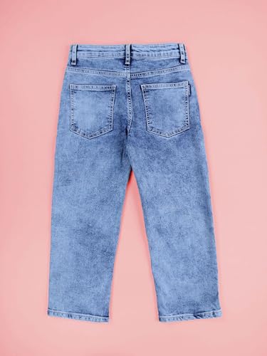 Image of KiddoPanti Girls Solid Waist Elasticated Straight Fit Jeans