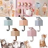 5Pcs Creative Adhesive Coat Hook, Cute Cat Key Holder Hook, Cute Pet Key Hooks Without Drilling Wall Hanging Decorations Hanger Holder for Coat, Scarf, Hat, Towel, Key, Backpacks, Bags