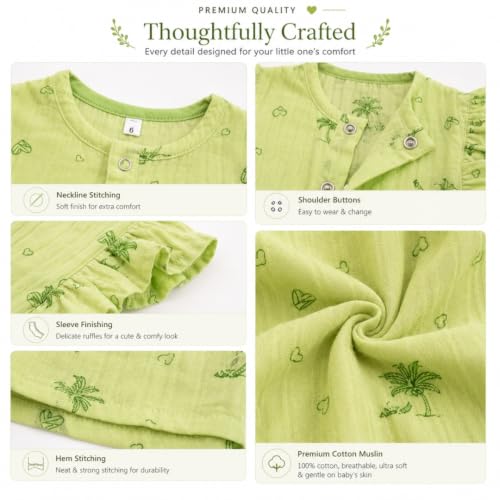 Image of Lilimi Toddler Baby Girl Cotton Muslin Dress, Breathable Flutter Sleeve Button-Front Cute Frocks