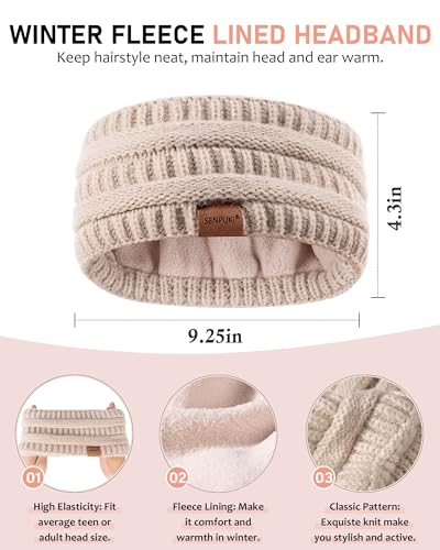 SENPUKI Winuesa Headbands Hat Scarf and Gloves Set Ladies, Slouchy Beanie Hat Women Touchscreen Gloves Women Knit Scarf Ear Warmers 4 in 1 Cold Weather Gift Set
