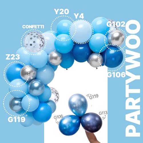 Image of PartyWoo Blue and Silver Balloons 66pcs 12 Inch Light Pastel Baby Metallic Pearl Blue Metallic Chrome Silver Confetti Balloons for Gender Reveal Wedding Baby Shower Birthday Party Decorations