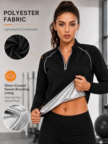 Sauna Suit Women Sweat Sauna Jacket Long Sleeve Zipper Shirt Workout Top - image 3