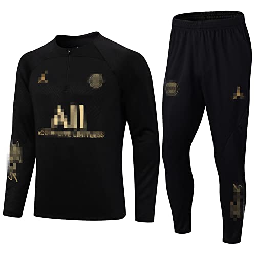 Myytcy Noir Survêtement de Football Paris, Vêtements Respirant De Sport À Manches Longues pour Hommes, Survêtement De Course Football Entraînement Sportif Fitness Pantalons De Survêtement,Taille S