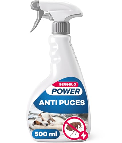 Gerobug Spray Anti Puces Chat & Chien 500 ML - Très Efficace et Non Tachant - Spray Anti Puces Maison pour Meubles et Textiles - Utilisable en Présence de Chats et Chiens