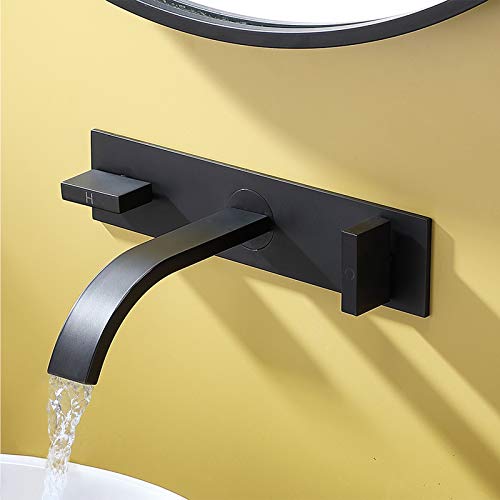VALISY Modern Commercial Solid Brass 2-Handle Matte Black Wall Mount Bathroom Sink Faucet,Copper 8 INCH 3 Hole Wall Mounted Bath Lavatory Lav Vessel Sink Faucet with Plate & Rough-In Valve VALISY Modern Commercial Solid Brass 2-Handle Matte Black Wall Mount Bathroom Sink Faucet,Copper 8 INCH 3 Hole Wall Mounted Bath Lavatory Lav Vessel Sink Faucet with Plate & Rough-In Valve