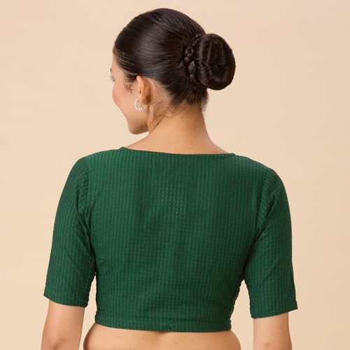 Image of Studio Shringaar Women Cotton Half Sleeve Madras Checks Saree Blouse with Stretchable Sides