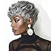 BingSing Grey Short Wigs for Black Women Grey Pixie Cut Wigs Curly Pepper Pixie Wig for old Women Synthetic Silvery Short Cut Wigs