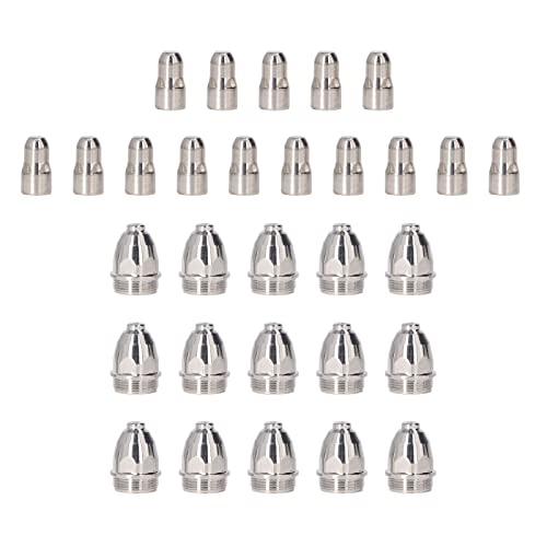 30Pcs 1.5mm Aperture Copper Nozzle Electrode Kit, Ideal Replacement for Old Damaged Parts, Easy to Install, Fast Cutting Speed, High Temperature, for 12 20mm Thick Plat