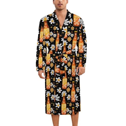 Hawaiian Beer Flowers Soft Robe Long Sleeve Bathrobes V Neck Sleepwear Spa Robes with Belt Men Woman - Main Image