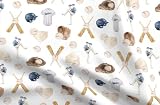 Spoonflower Fabric - Baseball Watercolor Summer Sports Batter Up Bat Ball Helmet Jersey Printed on Petal Cotton Fabric Fat Quarter - Sewing Quilting Apparel Crafts Decor