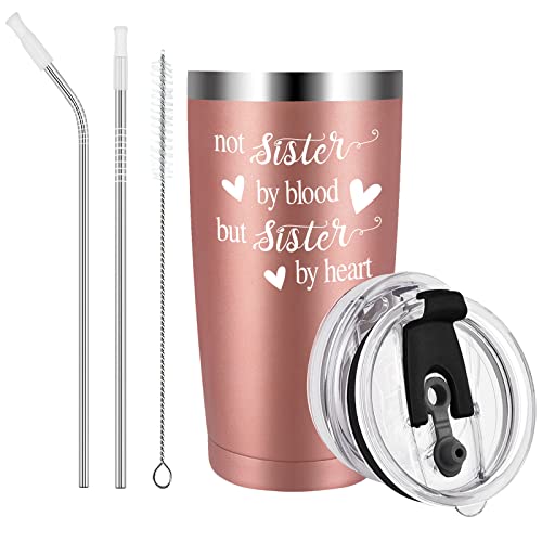 Livole Beste Freundin Geschenke für Mädchen, Frauen, Sister, Schwester Weihnachtsgeschenke, 20oz tasse mit spruch - Not Sister By Blood But Sister By Heart - 600ml kaffeebecher to go, Geschenkbox Cover