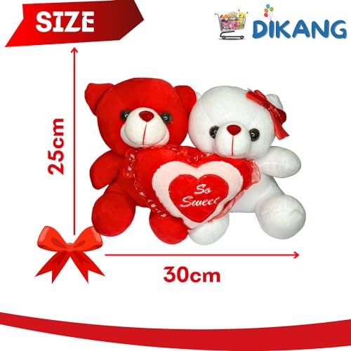 Image of DIKANG Red and White Teddy Bear with Heart for Valentine's Day Gift | Valentine Gift for Boyfriend /Girlfriend /Husband /Wife (25 CM, RED & White)