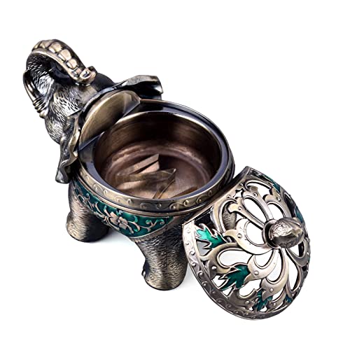 K Cool Metal Backflow Incense Holder Elephant Cone Incense Burner Candle Holder With Lid, Aromatherapy Ornament Home Office Decoration For Indoor Outdoor (Green) #TOP2