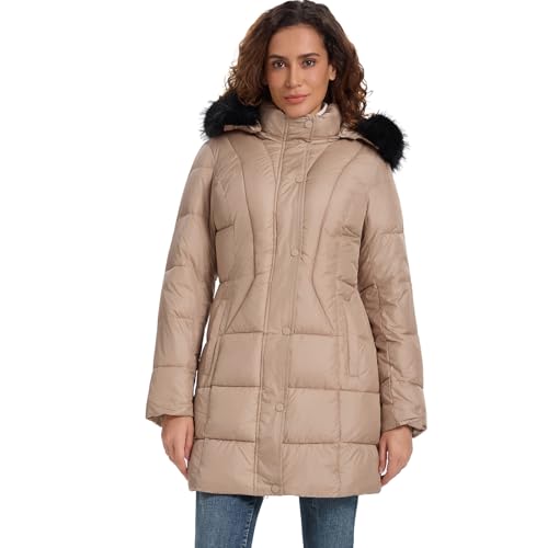 Image of HOTIAN Women's Winter Puffer Down Coat Long Thickened Padded Parka Warm Jacket with Faux Fur Detachable Hooded