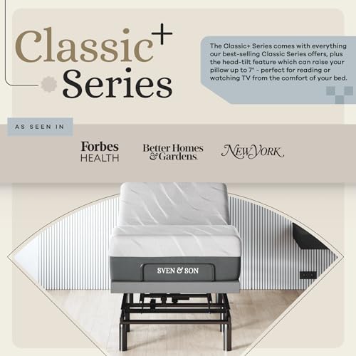 Image of Sven & Son Harmony Adjustable Bed Base, Head and Foot Lift, Massage, Under-Bed Lights, USB, Gel Memory, Zero Gravity Smart Frame - Twin XL + 14 inch Hybrid Spring Matt (Medium Soft)