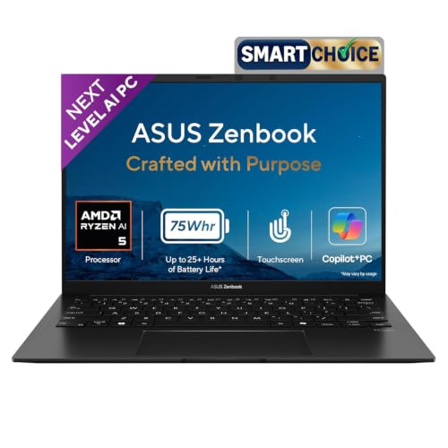 Image of ASUS Zenbook 14 (2026),Smartchoice,AMD Ryzen AI 5 430,AMD Radeon iGPU,16GB RAM,1TB SSD,Touchscreen,FHD+ OLED,14 inch(35.5 cm),Win 11,M365 Basic(1Y),Office 2024,Black,1.28 kg, UM3406GA-QL119WS,Co-pilot+ PC