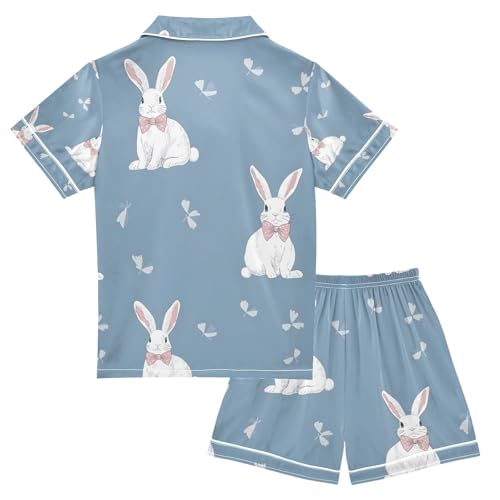 senya Bow Rabbit Elegant Satin Summer Pajama Sets Silk Short Sleeve Button Down Sleepwear2