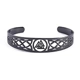 Dreamtimes Armreif aus Edelstahl nordisches Wikinger-Design Triskele irischer keltischer Knoten Vintage-Amulett Schmuck Geschenke für Damen Herren Teenager Edelstahl (Schwarz-2)