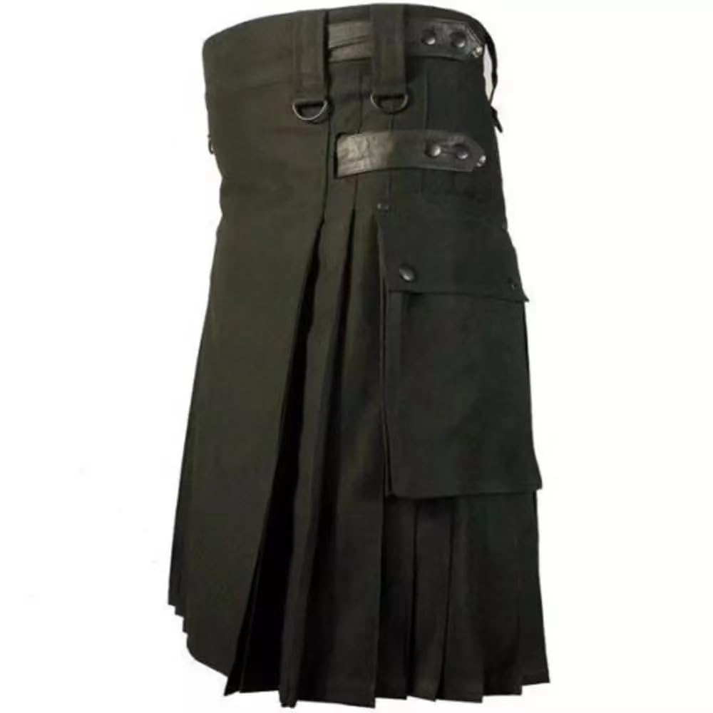 BaronHong Tartan Utility Kilts for Men Tartan Kilt avec Bretelles et Grandes Poches Cargo