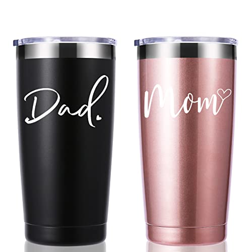 momocici Dad Mom 20 OZ Couple Tumbler.New Parents Gifts for Couples.Pregnancy Announcement Anniversary Parents to be Gift.Gifts for New Dad New Mom Mother's Day Father's Day.(Rose Gold&Black)