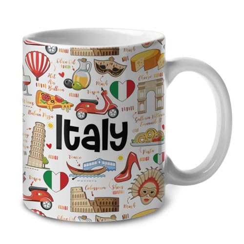 Lotacy Italy Symbols Colorful Coffee Mug, Ceramic 11 oz, Souvenirs and Gifts, Gift Idea for Italian...