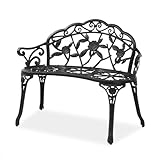 VINGLI 38.5' Patio Park Garden Outdoor Metal Rose Bench,Cast Iron Cast Aluminium Frame Antique Finish Chair,Accented Lawn Front Porch Path Yard Decor Deck Furniture for 2 Person Seat（Black
