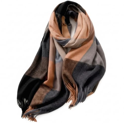 PCIQUTE Classic Plaid Scarf - Warm Large Oversized Scarves Shawl Wrap Gift for Women(Plaid, Camel Black)