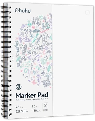 Image of Ohuhu Double-Sided Marker Pads Art Sketchbook Bleedproof - 9 inchx12 inch Large Paper Size - 90 LB /150 GSM Smooth Drawing Paper - 60 Sheets /120 Pages, Spiral Bound Sketching Book for Alcohol Markers