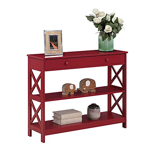 Image of Convenience Concepts Oxford 1 Drawer Console Table with Shelves, Cranberry Red