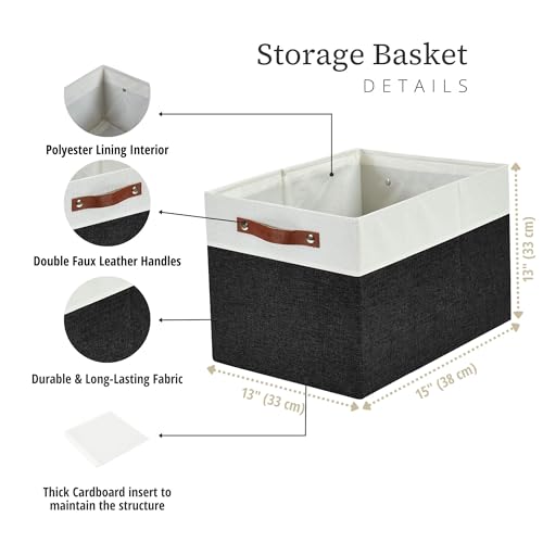 Image of DECOMOMO Cubby Storage Bins | 13x15x13inch Fabric Storage Cubes for Kallax Shelves Cloth Nursery Decorative with Handles (Black and White, 13x15x13 inch- 3P)
