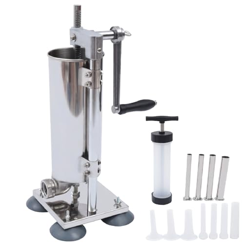 Manual Sausage Stuffer Machine 6lbs Stainless Steel Vertical Sausage Maker Sausage Filling Machine with 7 PE Tubes&4 Stainless Steel Tubes Sausage Make Machine for Commercial and Household Use