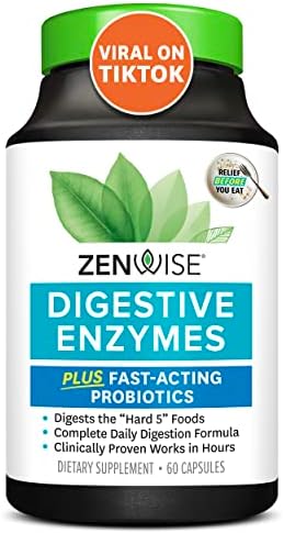 Zenwise Probiotic Digestive Multi Enzymes, Probiotics for Digestive Health, Bloating Relief for Women and Men, Enzymes for Digestion with Prebiotics and Probiotics for Gut Health (60 Count)