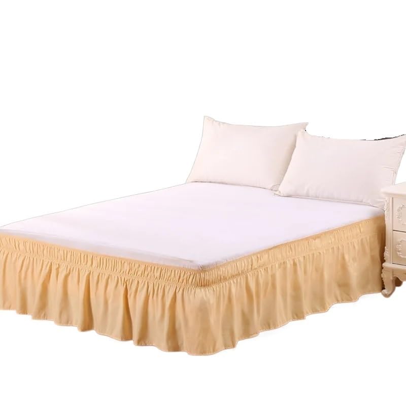 Bed Skirt 1PC Elastic Bed Ruffles Bed Skirt Soft Comfortable Wrap Resistant Bed Cover/Bed Protector Bed Skirts & Valances(Beige,Queen 153x203cmx38cm)