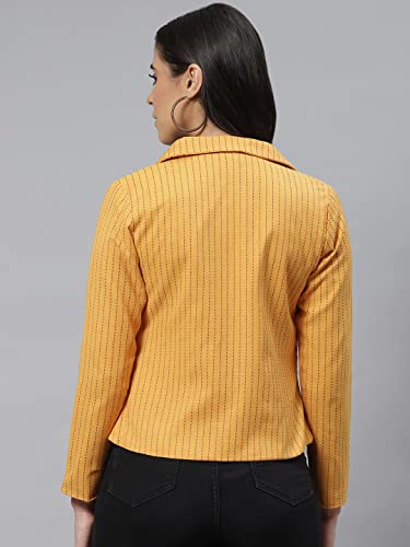 Image of Cottinfab Mustard Yellow Striped Open Front Blazer