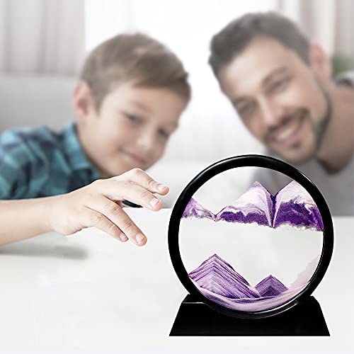 Image of Muyan Moving Sand Art Picture Sandscapes in Motion Round Glass 3D Deep Sea Sand Art for Adult Kid Large Desktop Art Toys (Purple, 7 Inch)