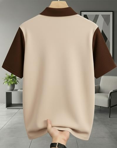 AUSK Women's Zip Neck Polo T-Shirt Beige Beige & Brown - Image 4