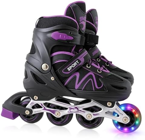 Patins Roller Inline 4 Rodas Skates Ajustavél com Rodas Iluminada...