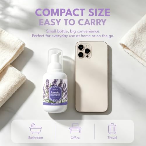 Image of ROMIIE ZOI Foaming Hand Soap, Lavender Scent, 4 fl oz Travel Size | Natural SLS-Free Formula, Gentle Moisturizing, Rich Creamy Foam, w / Compact Refillable Dispenser
