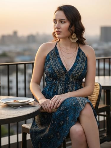 Image of KE KANHA EXPORTS Convertible Halter Short Dresses|Beach Wear Dress for Women|Backless Dress Women|2-in-1 Skirt One Shoulder|Easily fits S-M-L|Bust 30-36 in|Length 40 in|Boho Free Scrunchie Included