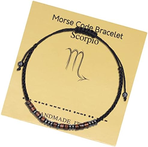Zodiac Morse Code Bracelet, Horoscope Beaded Woven Bracelet Adjustable Astrology Constellation Braided Jewelry Handmade Birthday Gift with Decryption Card for Friendship Girls Mum Daughter-Scorpio