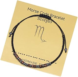 Zodiac Morse Code Bracelet, Horoscope Beaded Woven Bracelet Adjustable Astrology Constellation Braided Jewelry Handmade Birthday Gift with Decryption Card for Friendship Girls Mum Daughter-Scorpio