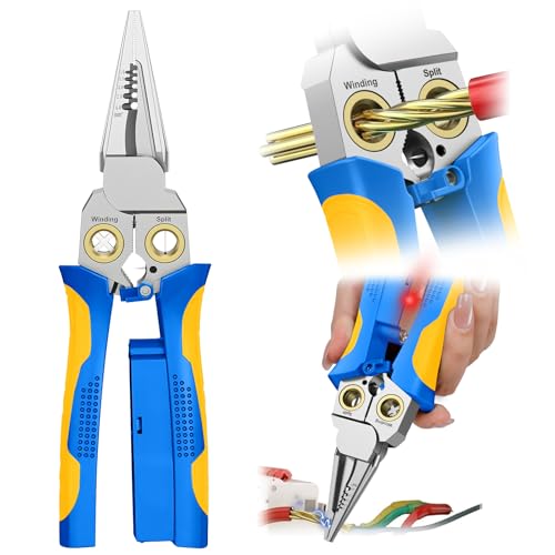 GADO Pro 8-in-1 Wire Stripper/Cutter with Voltage Tester & Dual Alarms - Heavy Duty 12-250V AC/DC Electrical Tester for Hot/Neutral Wires - Electrician, HVAC, Car Repair Tool (Blue-1)