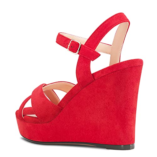 Aachcol Women Sandals Platform Wedge Peep Open Toe Ankle Strap Slingback Chunky Block High Heel Dress Shoes Suede 4 Inch3