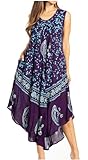 Importée Sakkas B900 Moon and Stars Batik Caftan Tank Dress/Cover Up - Eqqplant/Turquoise - One Size