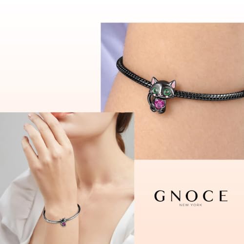 Image of GNOCE Black Cat Embraces Heart Gemstone Charm Bead Silver fit Bracelet /Necklace Jewelry Gift for Women Wife