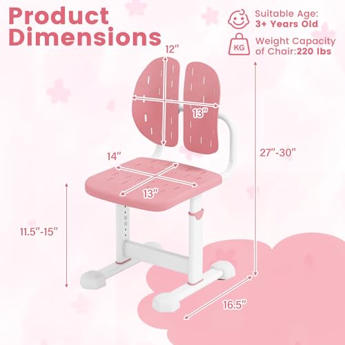 Image of Costzon Kids Desk Chair, Height-Adjustable Study Chair w /Breathable Seat, Double Back Support & Heavy Duty Metal Frame for 3+ Years Old Students Boys & Girls (Pink)